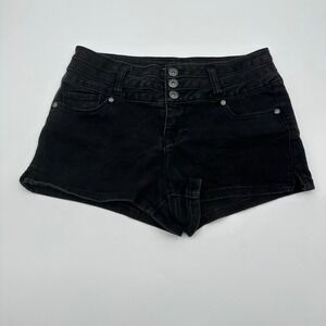 Blue Spice High Waisted Denim Shorts Black Wash Three Button Juniors Style‎